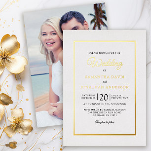 Elegant Modern Script Photo Gold Foil Wedding