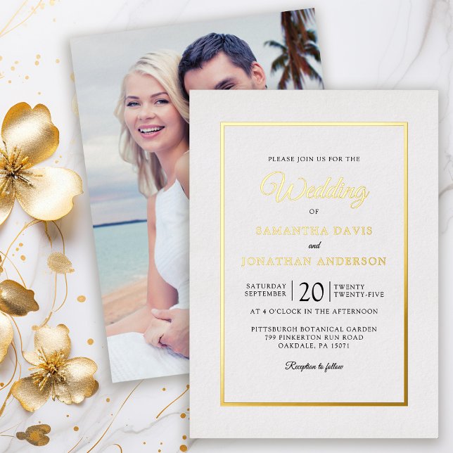 Elegant Modern Script Photo Gold Foil Wedding (Creator Uploaded)