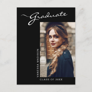 Elegant Modern Script Photo   Grad Announcement Postcard