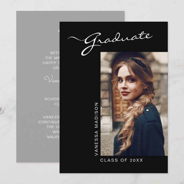 Elegant Modern Script Photo | Graduation Announcement (Front/Back)