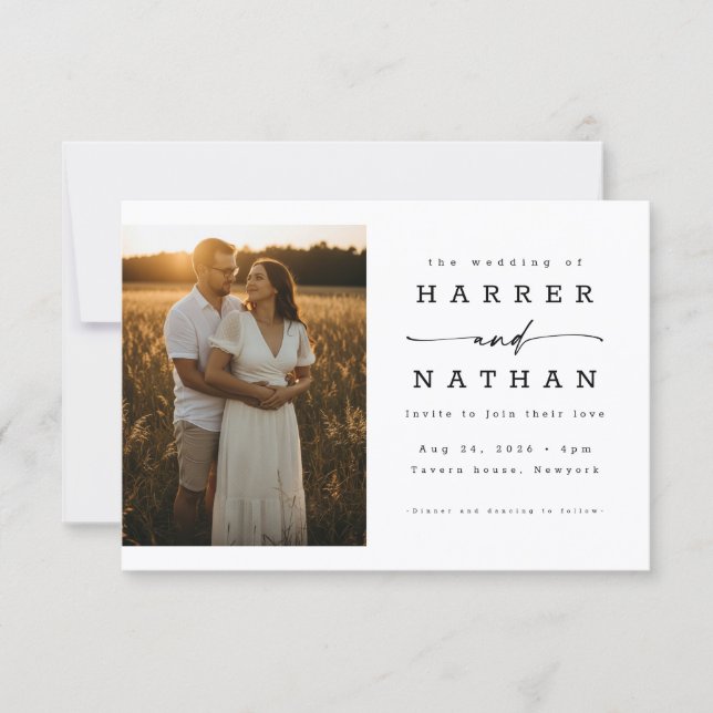 Elegant Modern Script Photo QR Code Wedding Invitation (Front)