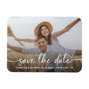 Elegant Modern Script Photo Save The Date Magnet