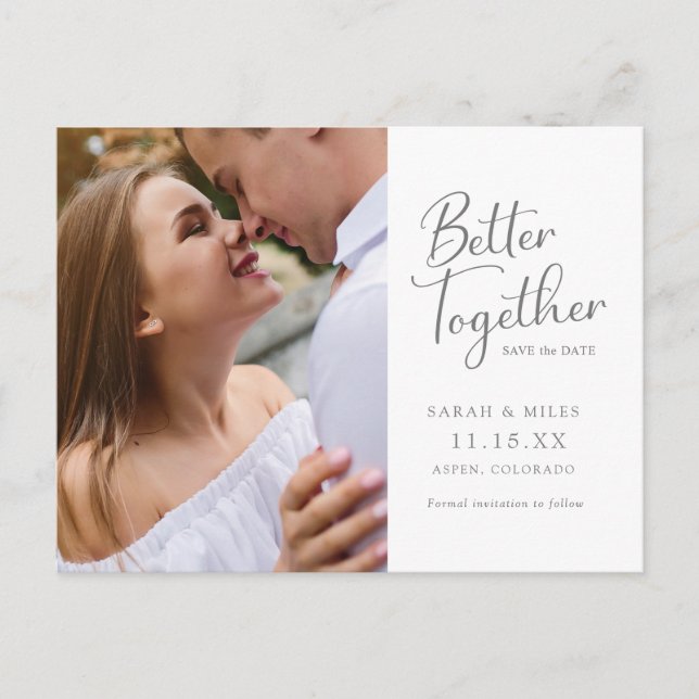 Elegant Modern Script Photo Wedding Announcement Postcard (Front)