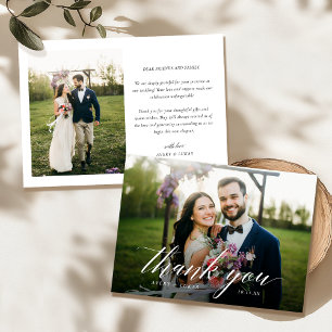 Elegant Modern Script Photo Wedding Thank You card