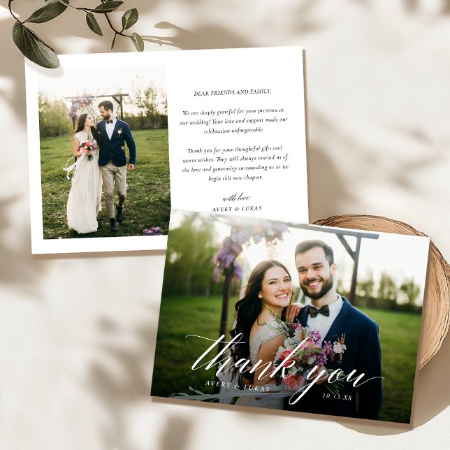 Elegant Modern Script Photo Wedding Thank You card (Creator Uploaded)