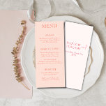 Elegant modern Script Pink Blush wedding Menu<br><div class="desc">Celebrate your special day with a touch of elegance and a hint of romance using our Pink Blush Wedding Flat Menu. Designed with meticulous attention to detail, this menu adds a pop of sophistication to your wedding reception. The soft, blush pink hue creates a charming and intimate ambiance, setting the...</div>