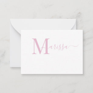 Elegant Modern Script Pink Monogram Name  Card