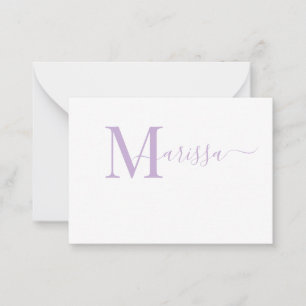 Elegant Modern Script Purple Monogram Name Note Ca Card