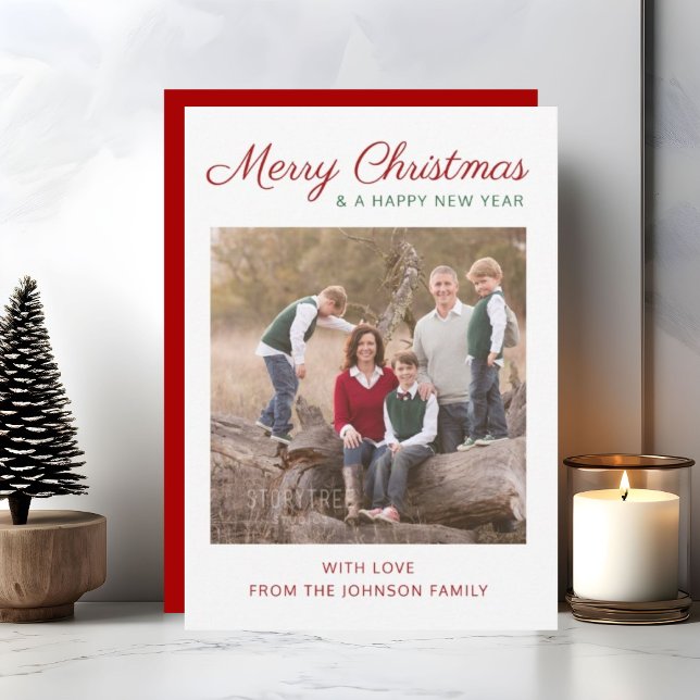 Elegant Modern Script Red Christmas Photo Holiday Card (Elegant Modern Script Red Christmas Photo Holiday Card)