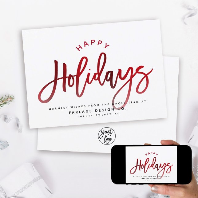 Elegant Modern Script Red Foil Corporate Happy Holiday Card (Creator Uploaded)