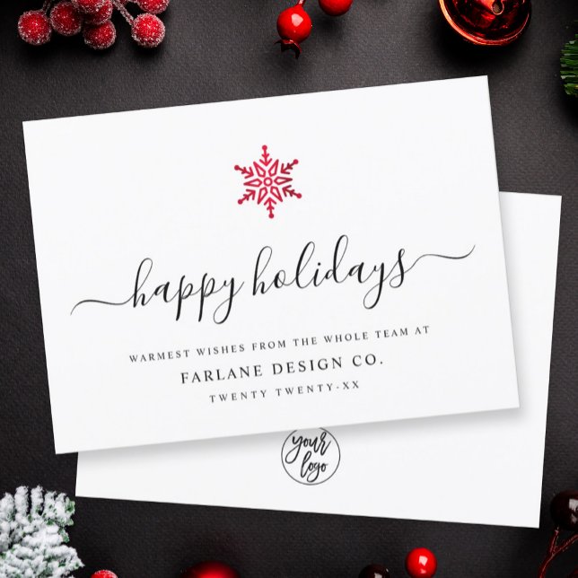 Elegant Modern Script Red Foil Snowflake Corporate Holiday Card (Creator Uploaded)