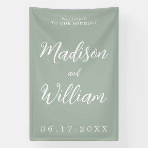 Elegant Modern Script Sage Green Welcome Wedding Banner