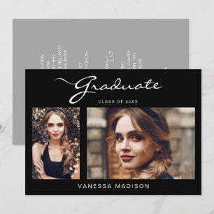 Elegant Modern Script Simple 2 Photo Graduation Announcement
