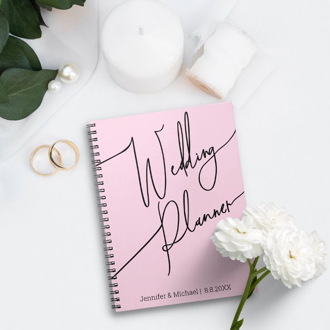 elegant modern script simple wedding planner pink notebook (Creator Uploaded)