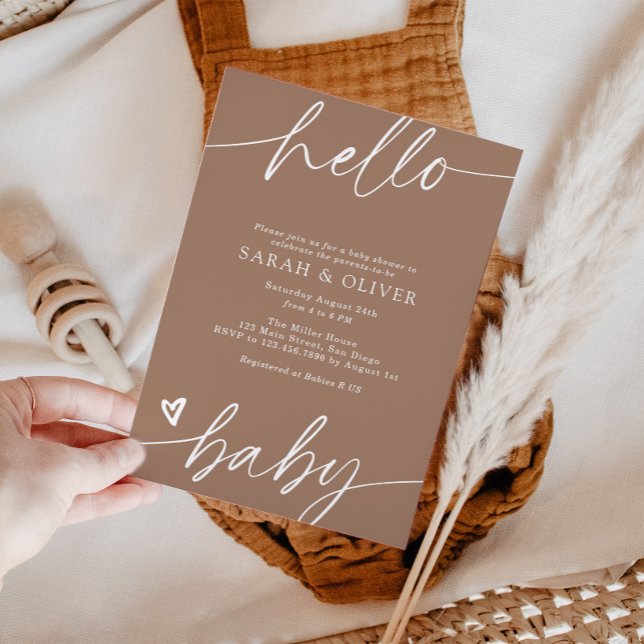 Elegant Modern Script Tan Baby Shower Invitation (Creator Uploaded)