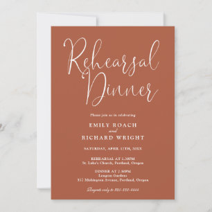 Elegant Modern Script Terracotta Rehearsal Dinner Invitation
