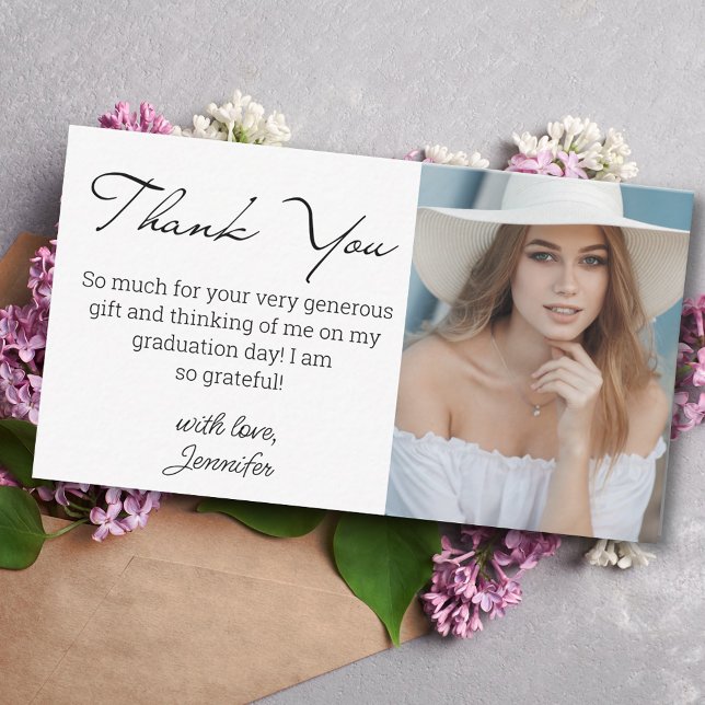 elegant modern script thank you graduation photo   card (Creator Uploaded)