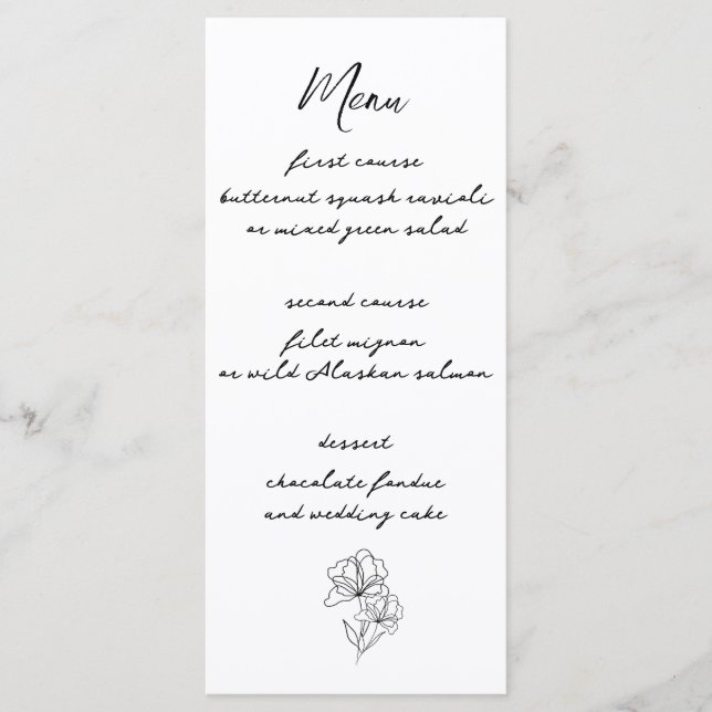 Elegant Modern Script Wedding Menu (Front)