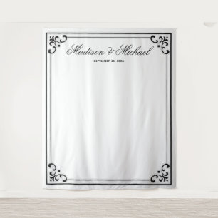 Elegant Modern Script Wedding Photo Booth Backdrop Tapestry