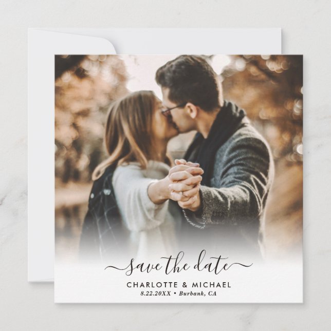 Elegant Modern Script Wedding Photo Kraft Paper Announcement (Front)