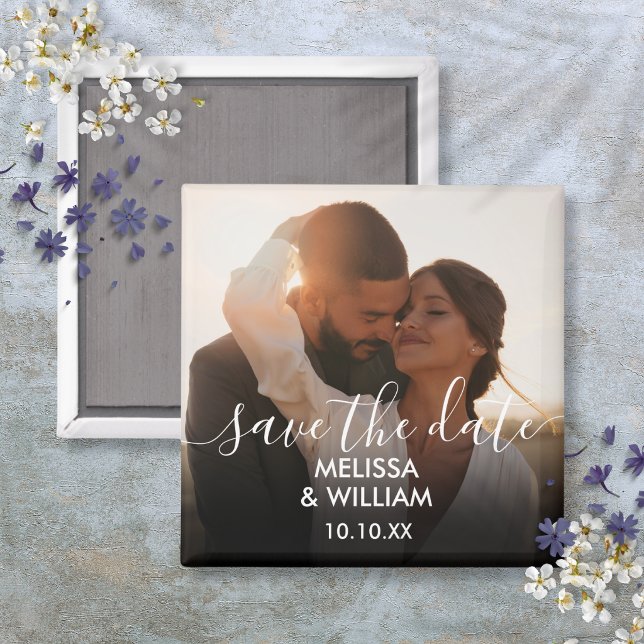 Elegant Modern Script Wedding Save The Date Photo Magnet (Elegant Modern Script Wedding Save The Date Photo Magnet)