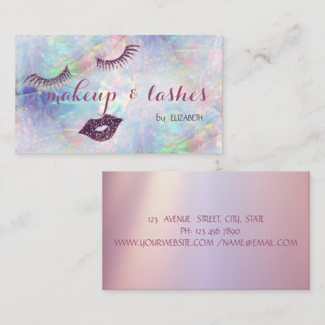 Elegant  Modern Shiny, Glitter Lips,Lashes Opal Business Card (Front/Back)