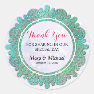 Elegant Modern Shiny Turquoise Mandala Thank You Classic Round Sticker