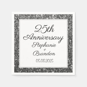Elegant Modern Silver 25th Wedding Anniversary  Napkin