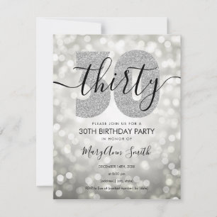 Elegant Modern Silver 30th Birthday Party  Invitation