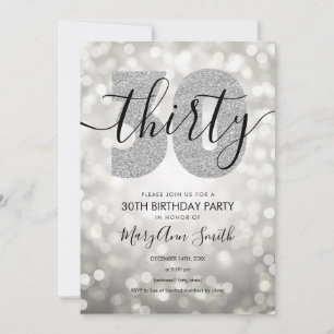 Elegant Modern Silver 30th Birthday Party Invitation