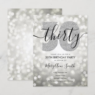 Elegant Modern Silver 30th Birthday Party Invitation Postcard