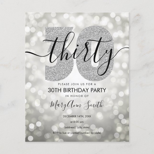 Elegant Modern Silver 30th Birthday Party Invite (Front)