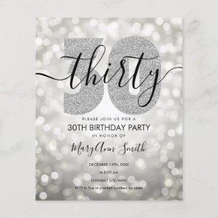 Elegant Modern Silver 30th Birthday Party Invite