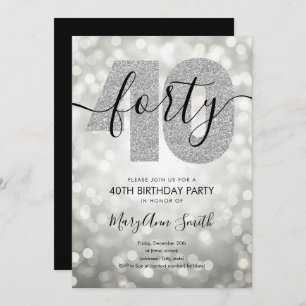 Elegant Modern Silver 40th Birthday Party Invitation
