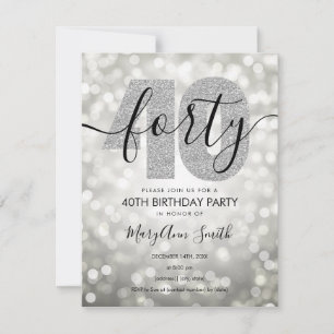 Elegant Modern Silver 40th Birthday Party Invitation