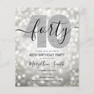 Elegant Modern Silver 40th Birthday Party Invite  Flyer