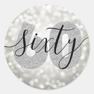 Elegant Modern Silver 60th Birthday Glitter Classic Round Sticker