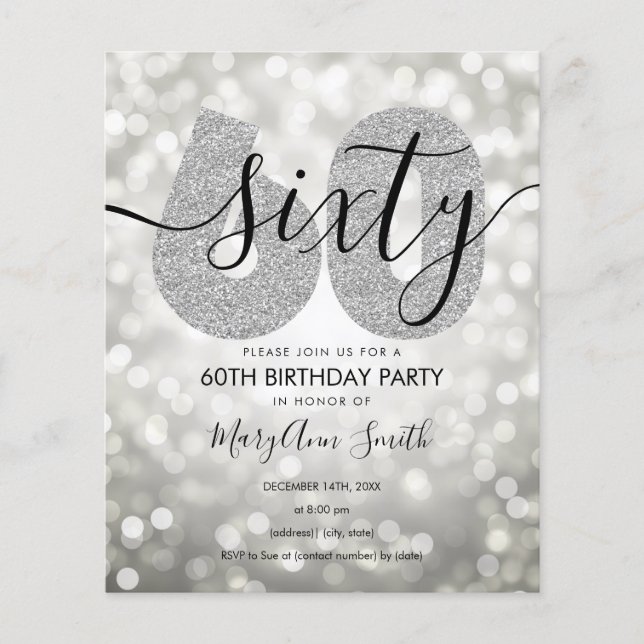 Elegant Modern Silver 60th Birthday Party  (Front)