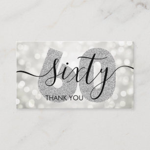 Elegant Modern Silver 60th Birthday Thank You Business Card