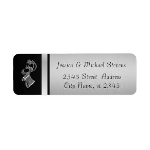 Elegant modern silver/ black holiday reindeer return address label
