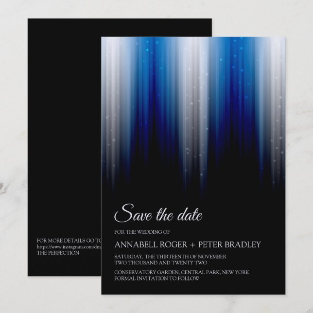 Elegant Modern Silver-Blue Wedding Save The Date Invitation (Front/Back)