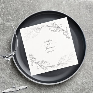 Elegant Modern Silver Botanical Custom Wedding Napkin