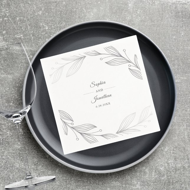 Elegant Modern Silver Botanical Custom Wedding Napkin (Creator Uploaded)