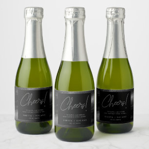 Elegant Modern Silver Cheers Personalised Sparkling Wine Label