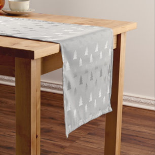 elegant modern silver Christmas tree pattern Short Table Runner