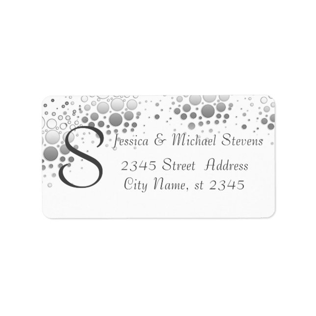 Elegant modern silver confetti monogram wedding label (Front)