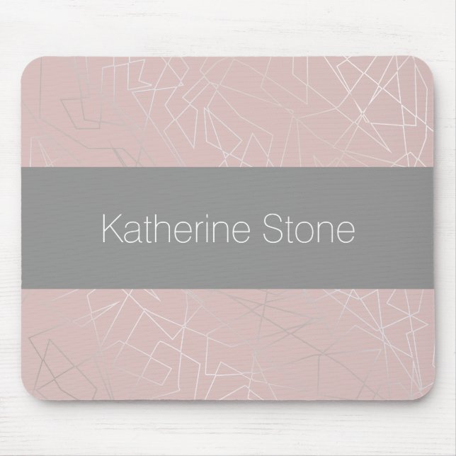 Elegant modern silver geometric triangles pink mouse pad (Front)