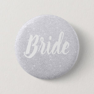 Elegant modern silver glitter bride wedding 6 cm round badge