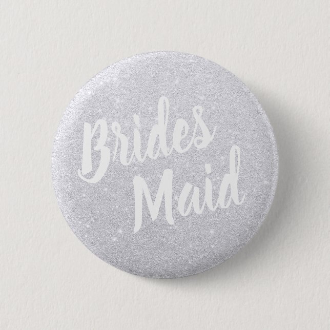 Elegant & modern silver glitter bridesmaid wedding 6 cm round badge (Front)