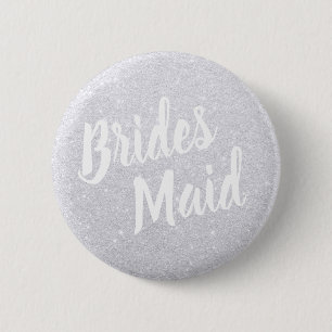 Elegant & modern silver glitter bridesmaid wedding 6 cm round badge